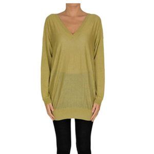 Theory Deep V Dolman Sleeve Linen Tunic in Olive
